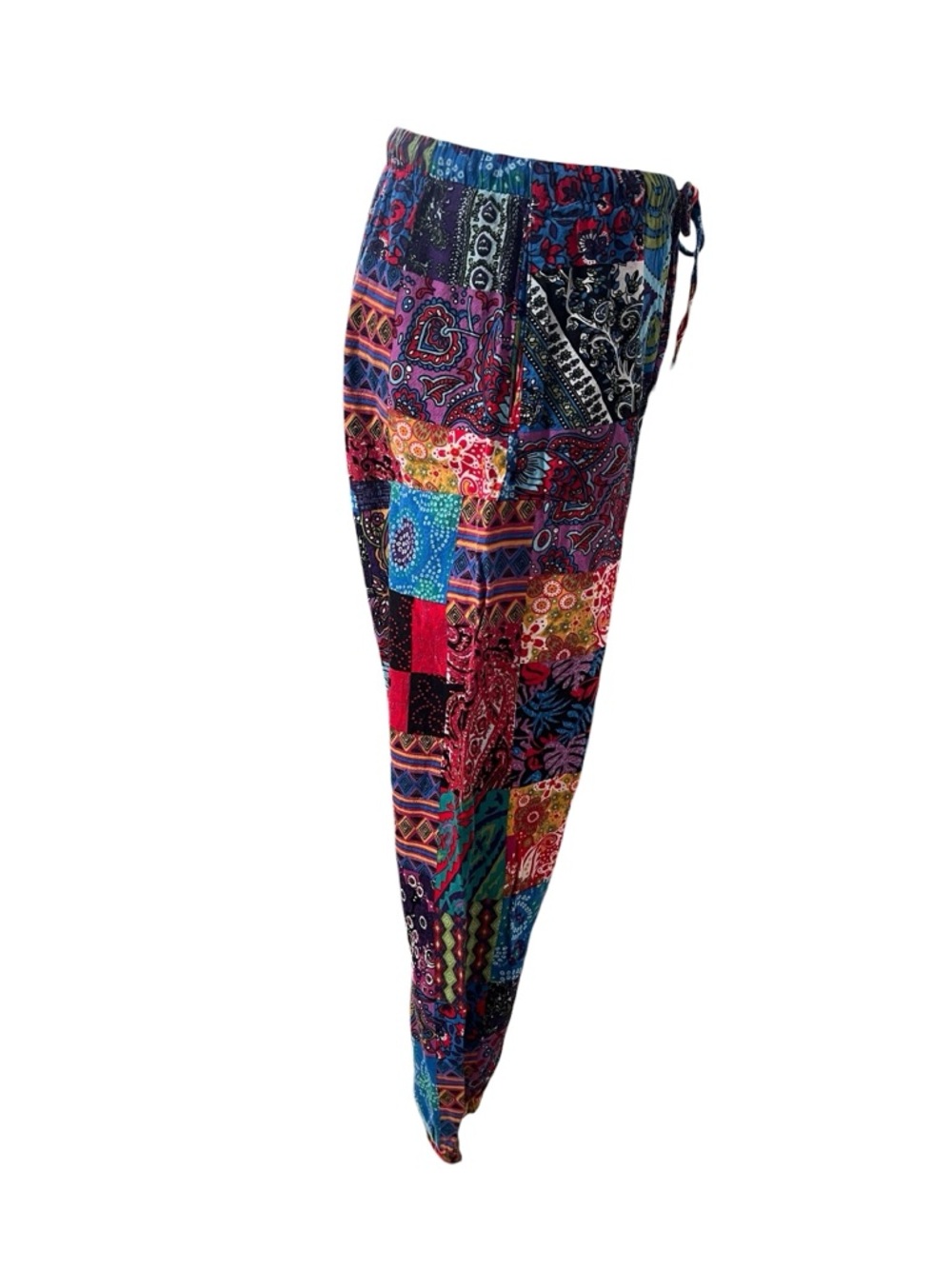 Patchwork multicolor harem style pants with pockets drawstring waist boho S - Picture 2 of 10